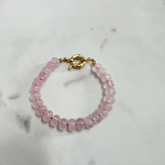 Rose Quartz Gemstone Bead Hand Knotted Bracelet Gold Filled Clasp - Picture 1 of 8